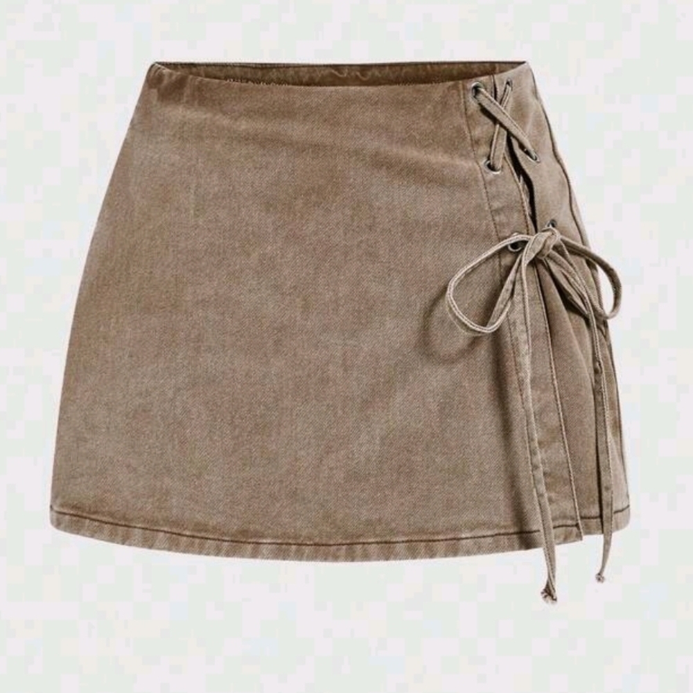 Brown Lace-Up Women's Skirt